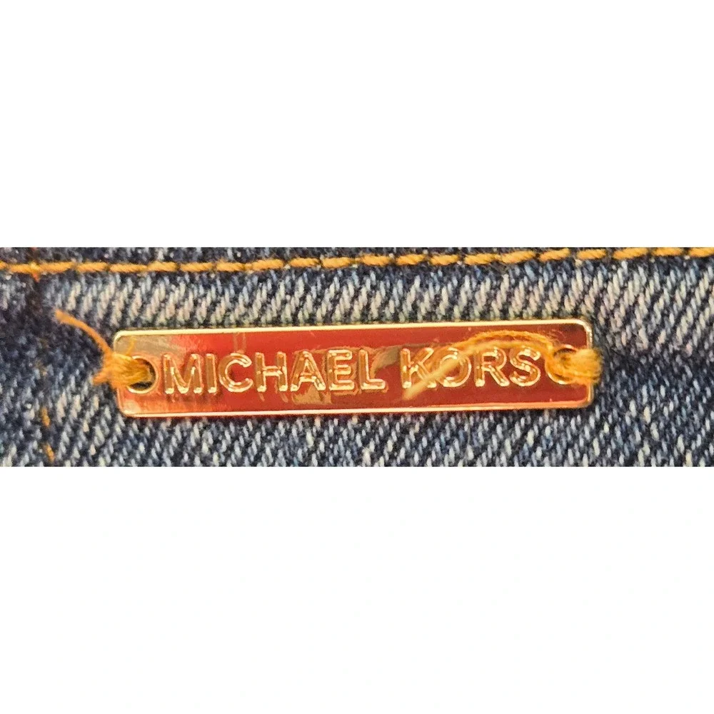 Michael Kors Women Chic Wide Leg Front Seam Medium Wash Jeans Sz 6 Gold Hardware